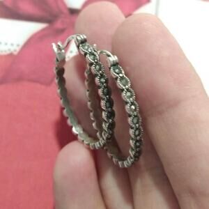 925 Sterling Silver Hoop Huggie Earrings Round Marcasites Signed A Jewelry Lot